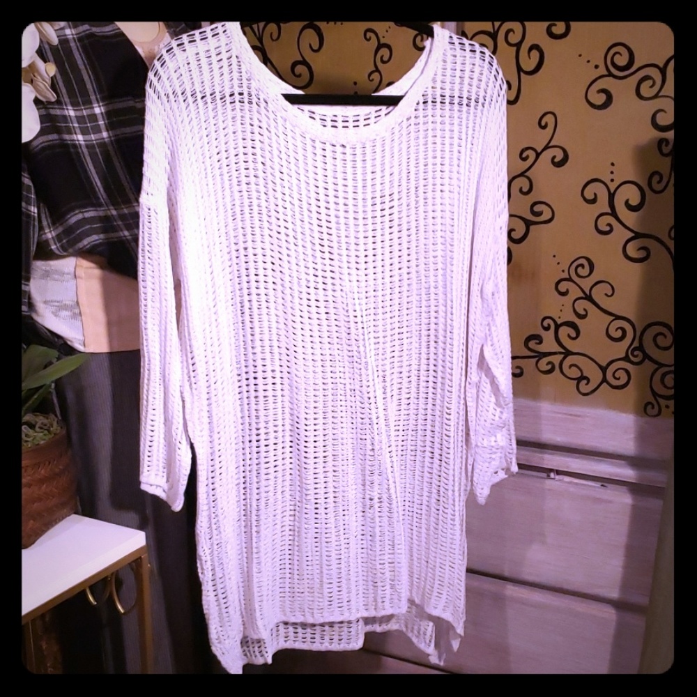White swimsuit cover up long sleeve oversized NWOT